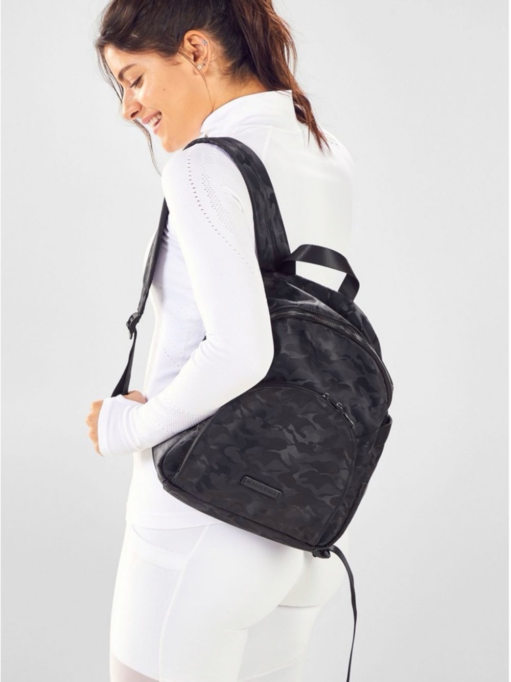 Fabletics Downtown Black Camouflage Nylon Backpack - Picture 8 of 9